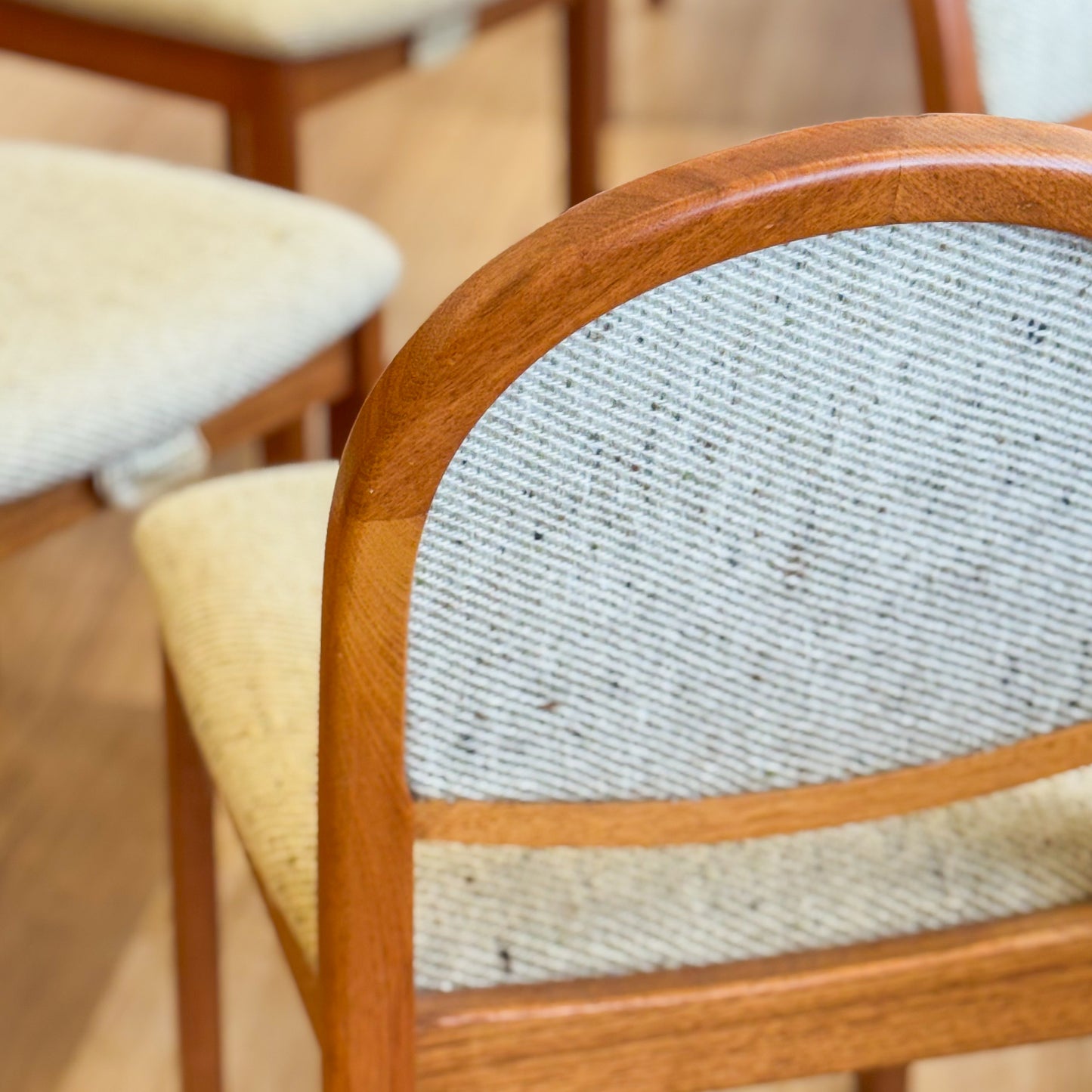 Set of six 1980s Parker solid oak dining chairs