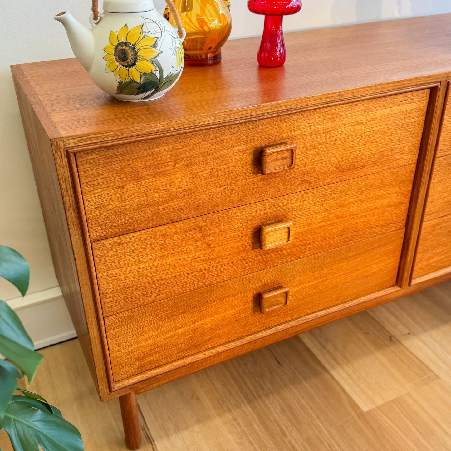 1970s teak Parker square handle chest of drawers