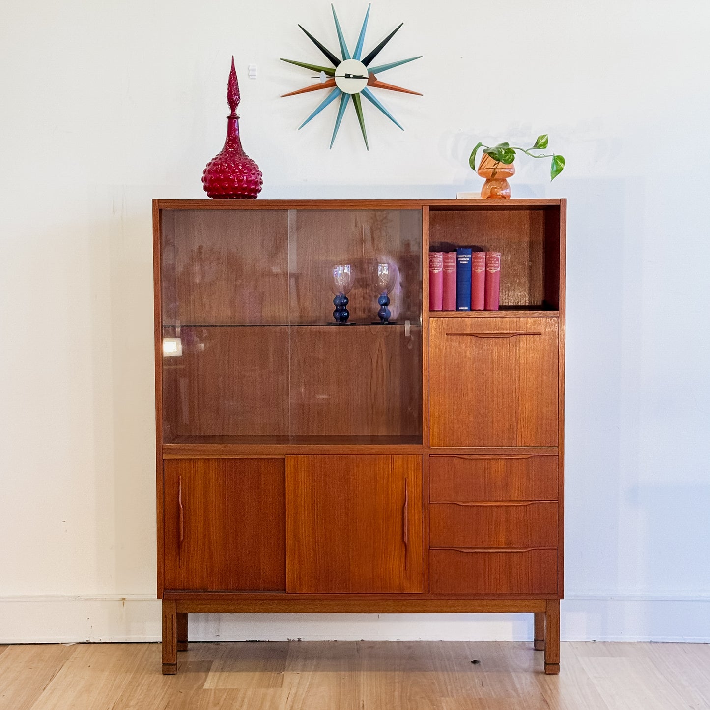 Mid century teak veneered bar cabinet