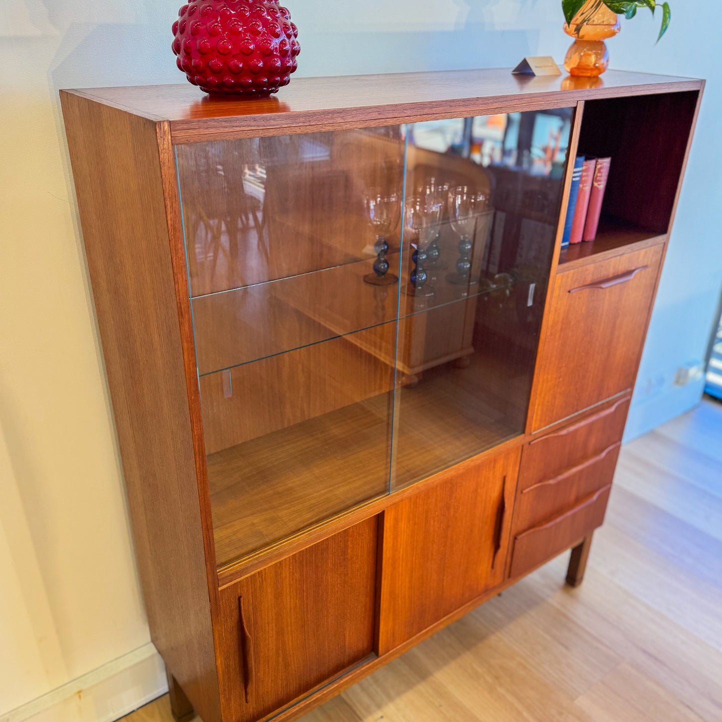Mid century teak veneered bar cabinet