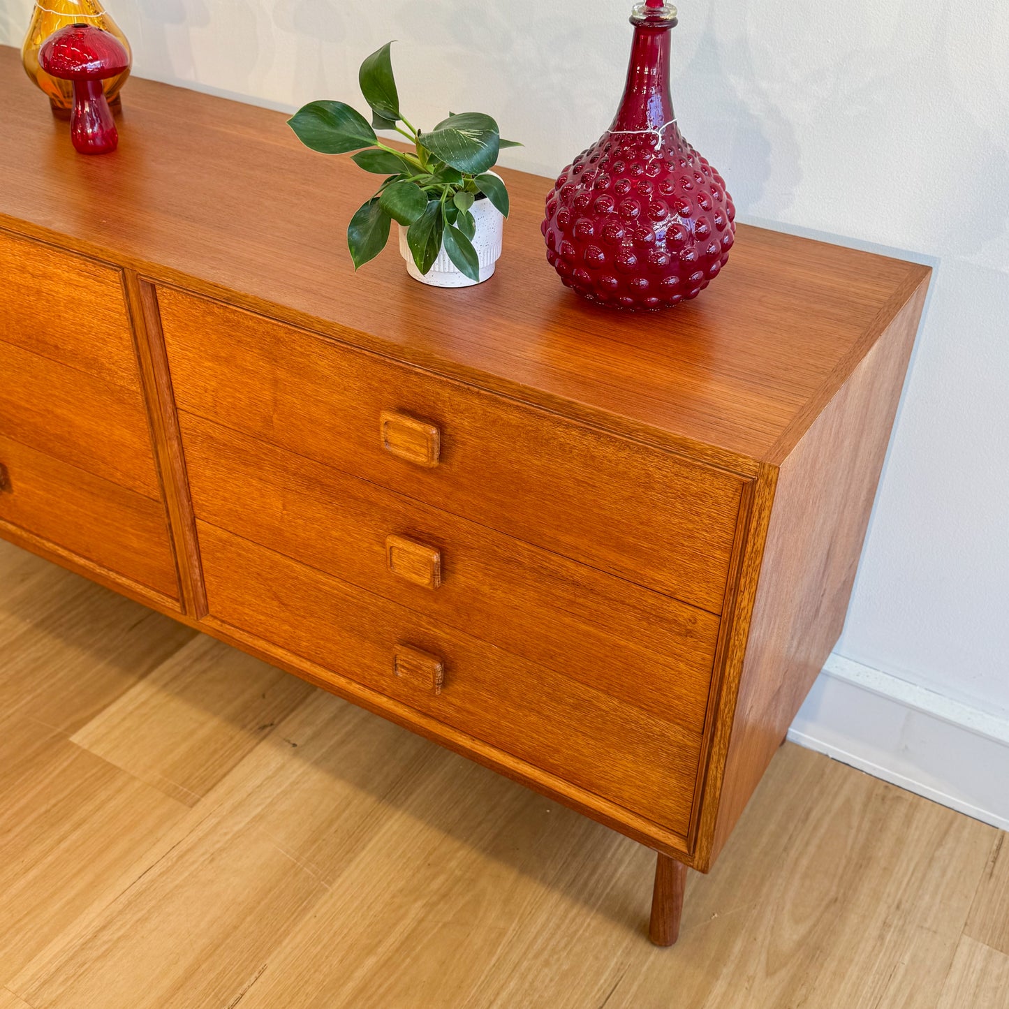 1970s teak Parker square handle chest of drawers