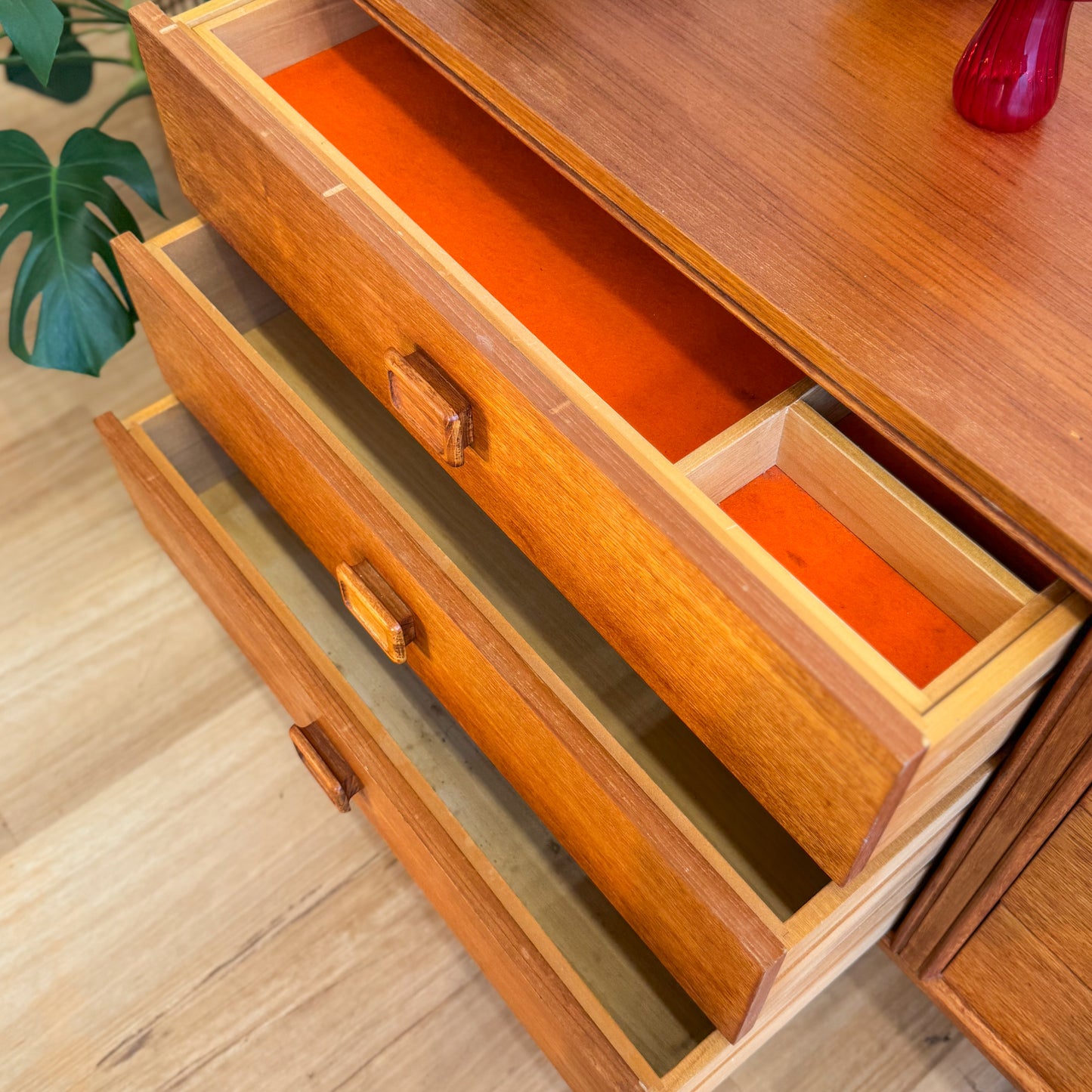1970s teak Parker square handle chest of drawers