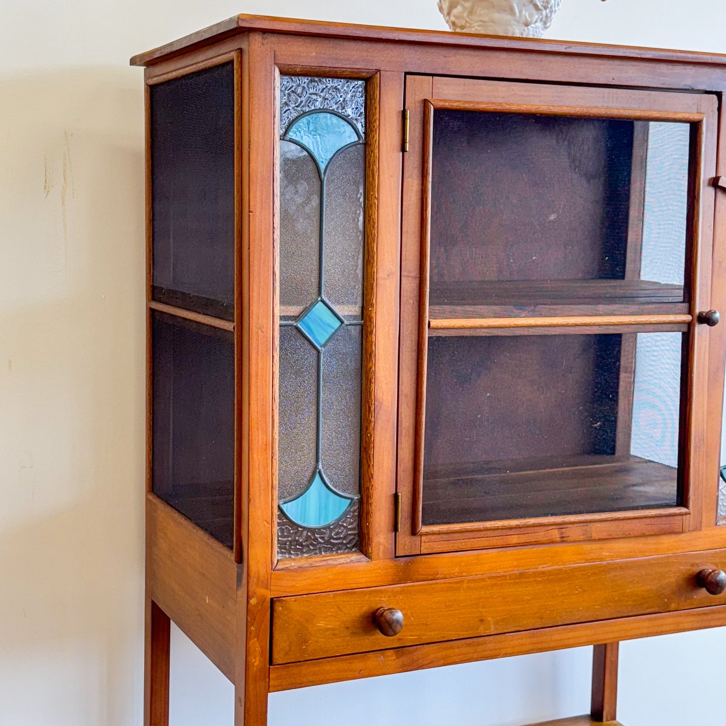Circa 1930s pine leadlight meat safe