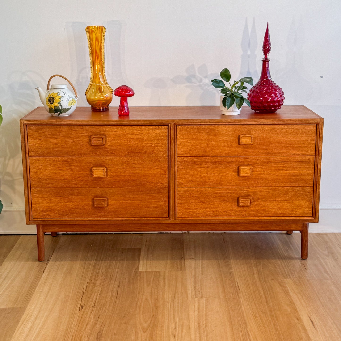 1970s teak Parker square handle chest of drawers