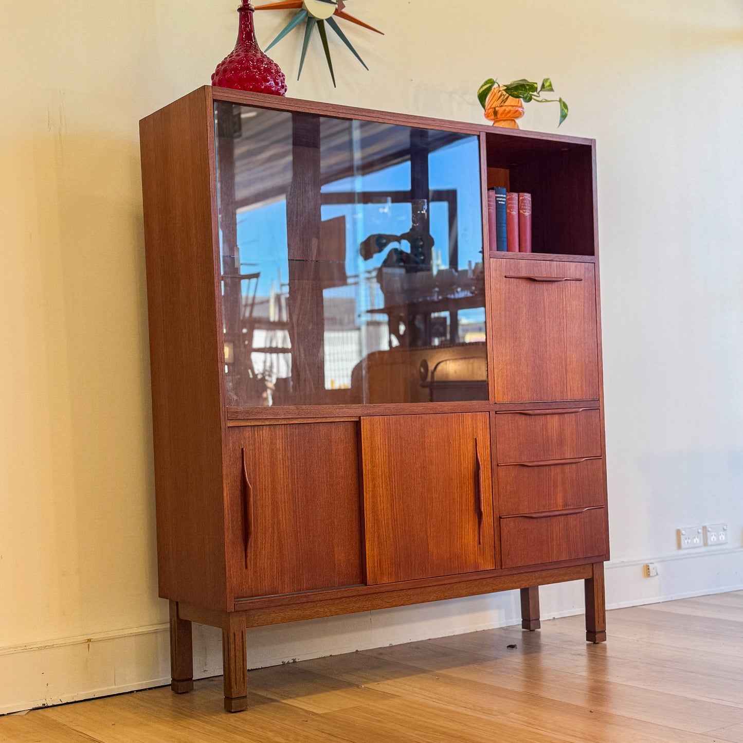 Mid century teak veneered bar cabinet