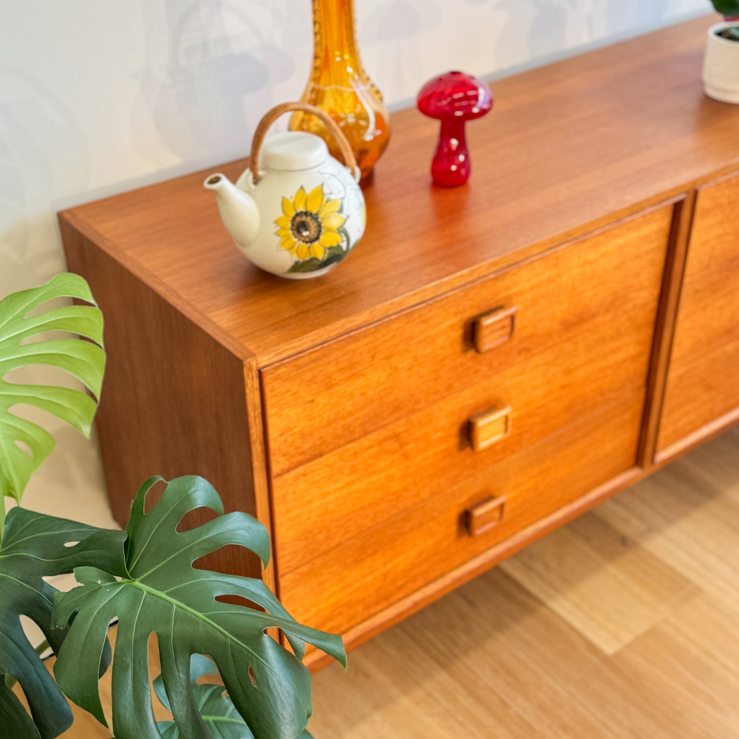 1970s teak Parker square handle chest of drawers