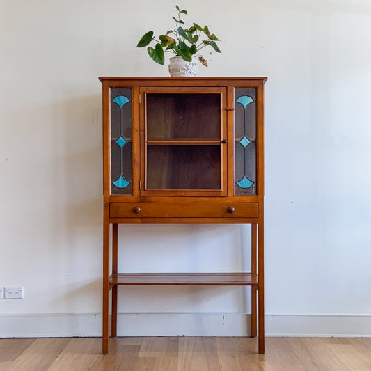 Circa 1930s pine leadlight meat safe