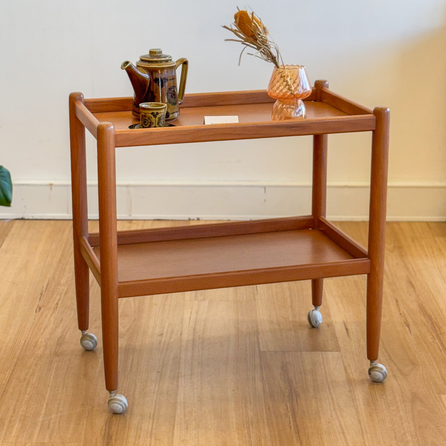 Vintage teak and veneer drinks trolley