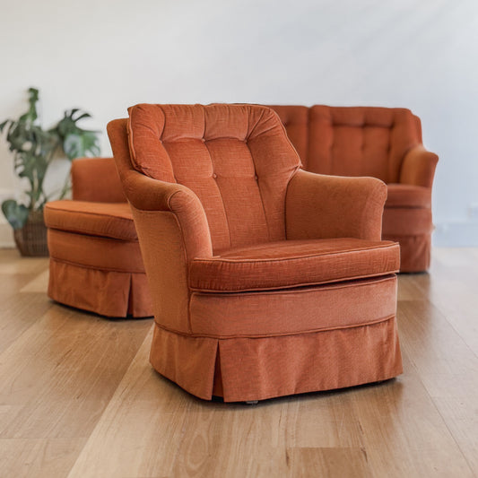 Three piece orange velvet Van Treight lounge suite