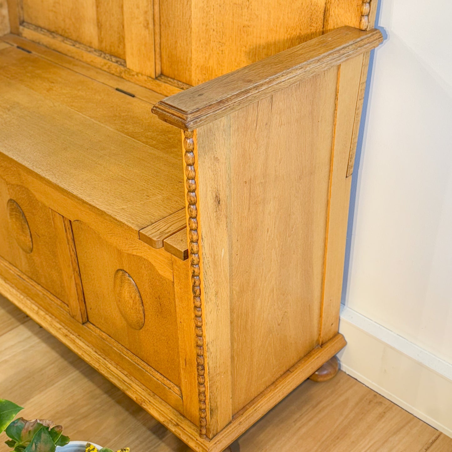 A near antique silky oak hall settee bench with storage