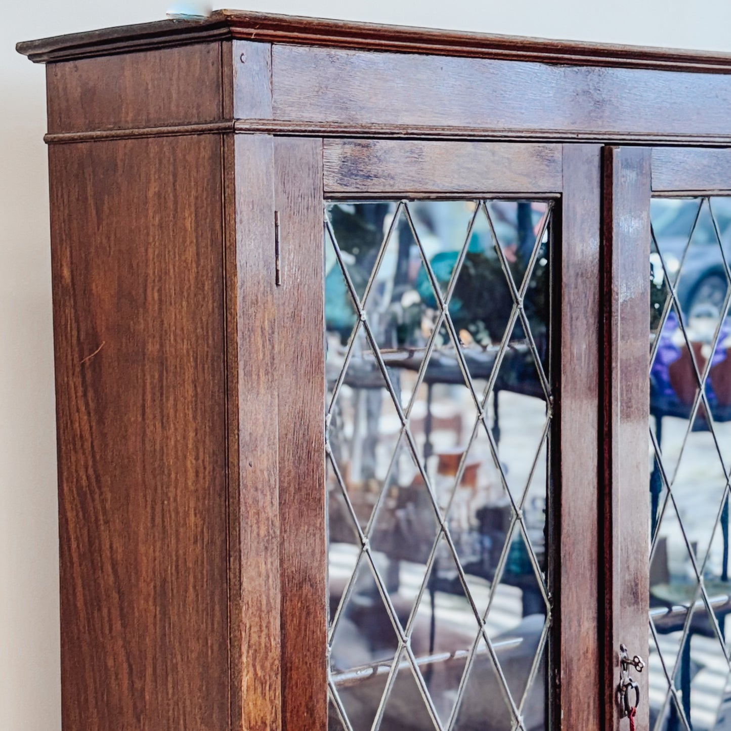 1930s oak & leadlight two-door bookcase