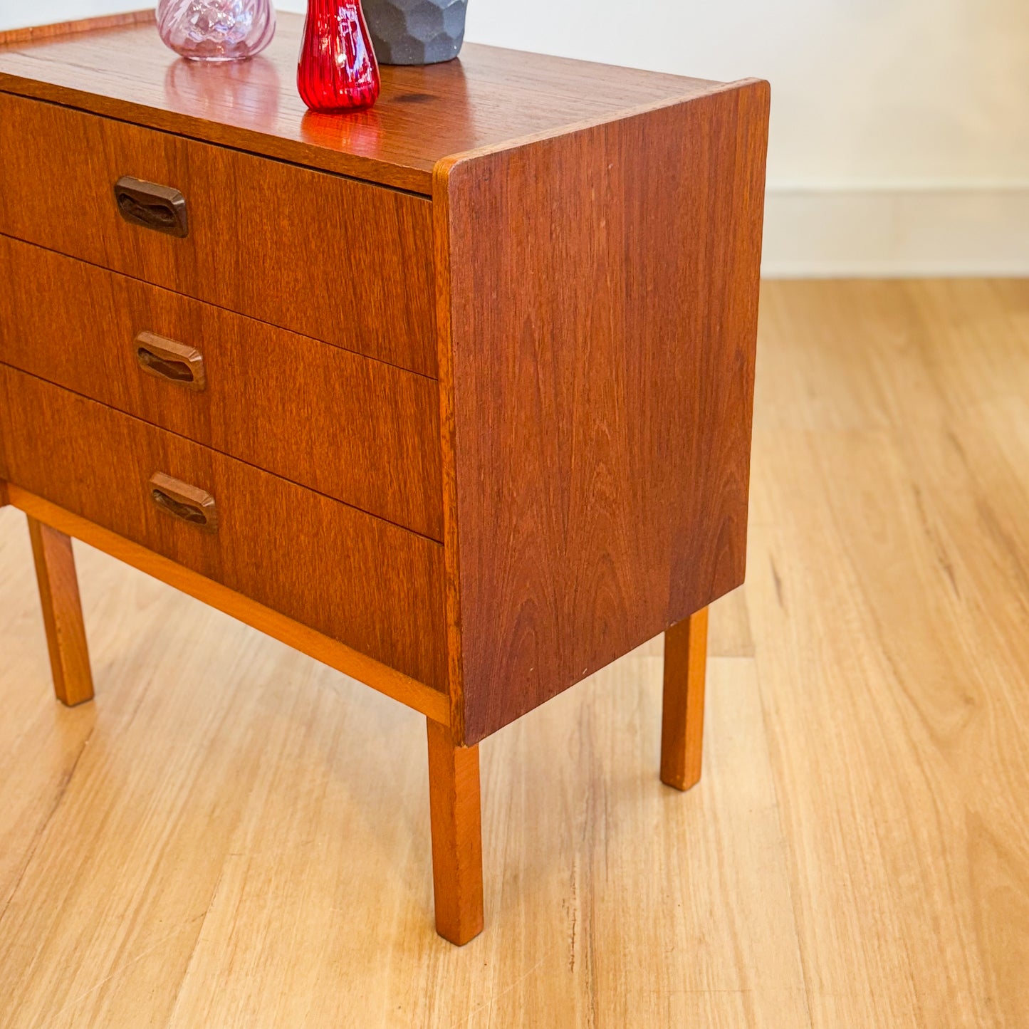 Mid century teak veneer bedside table