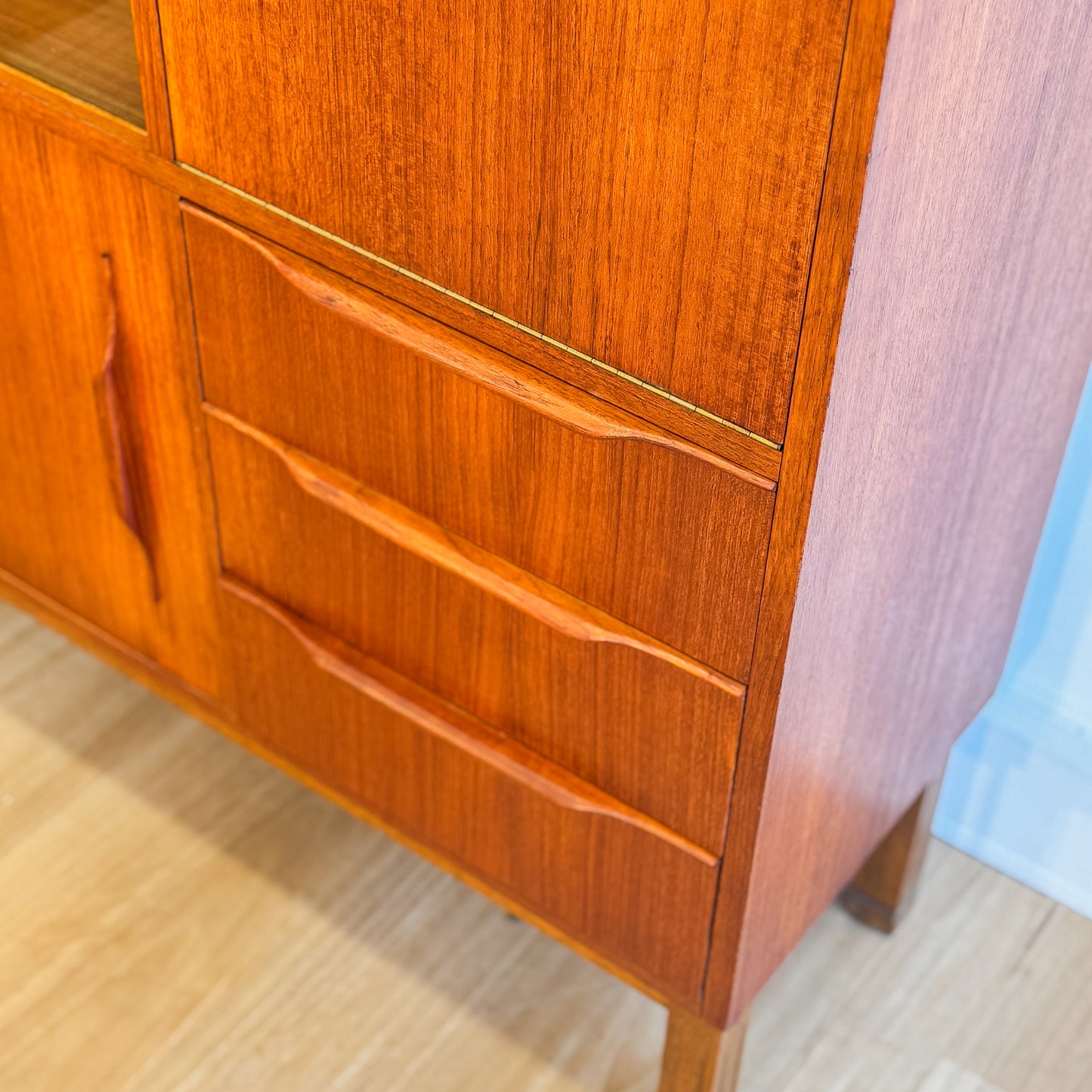 Mid century teak veneered bar cabinet