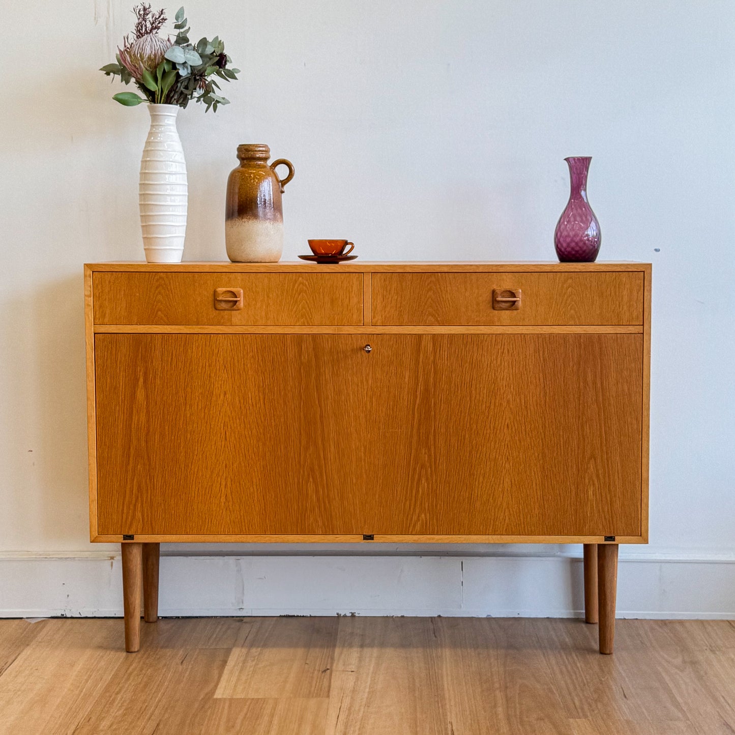 Danish Oak drop down cabinet