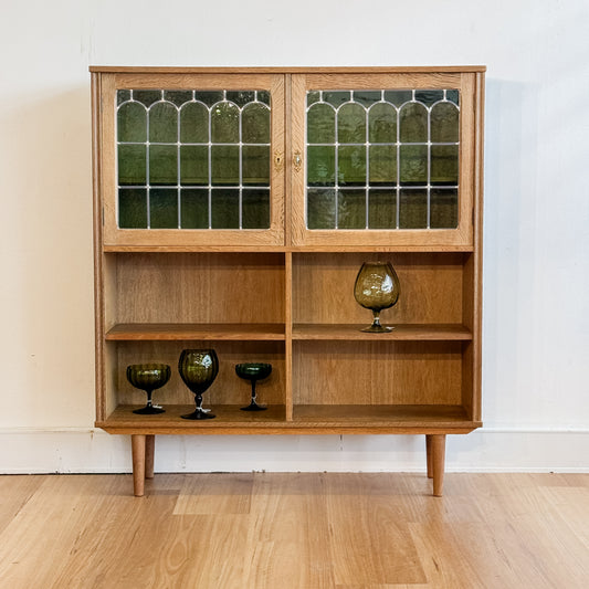 Danish Mid century Oak leadlight bookshelf