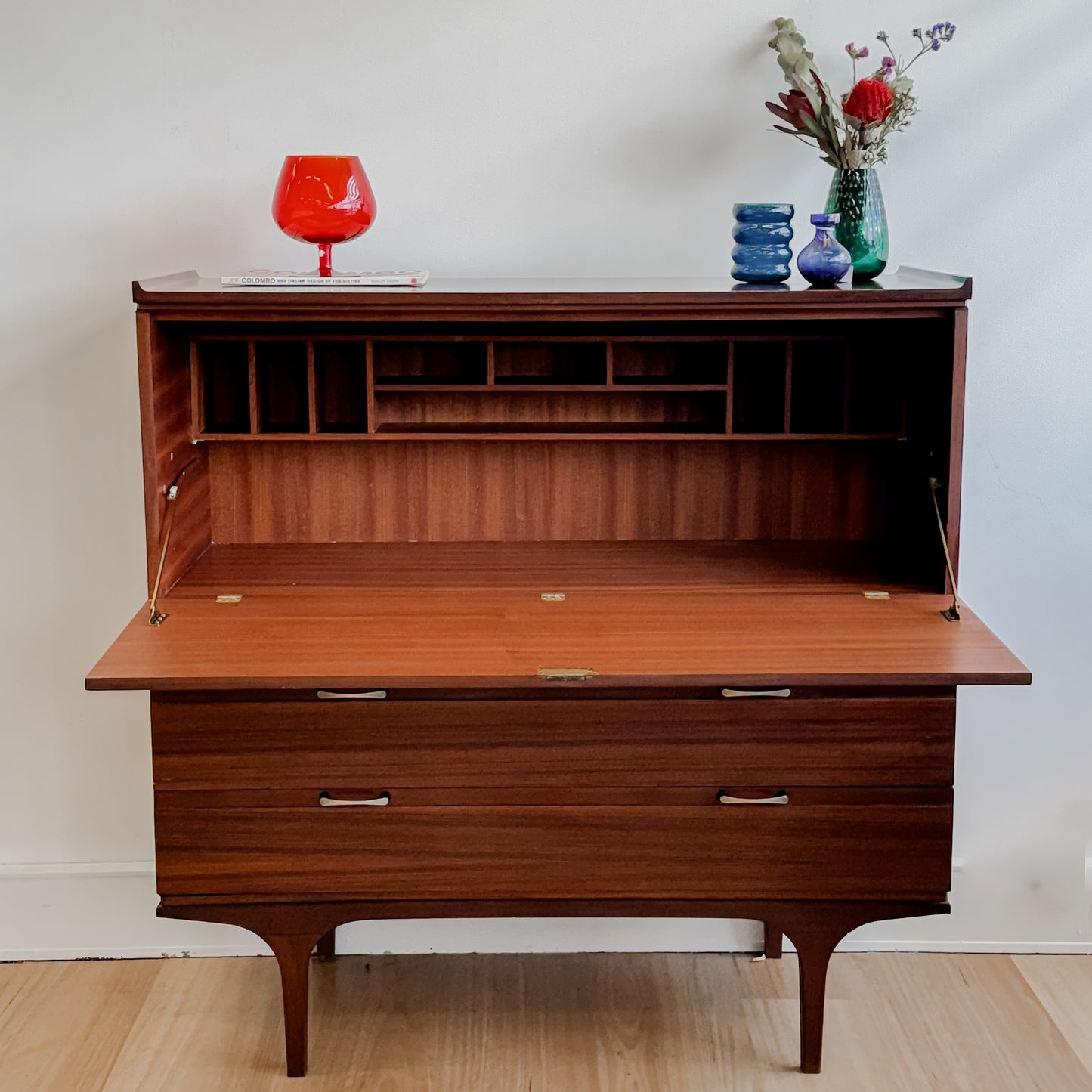 Mid Century Meredew Furniture Bureau Bookcase Teak Desk
