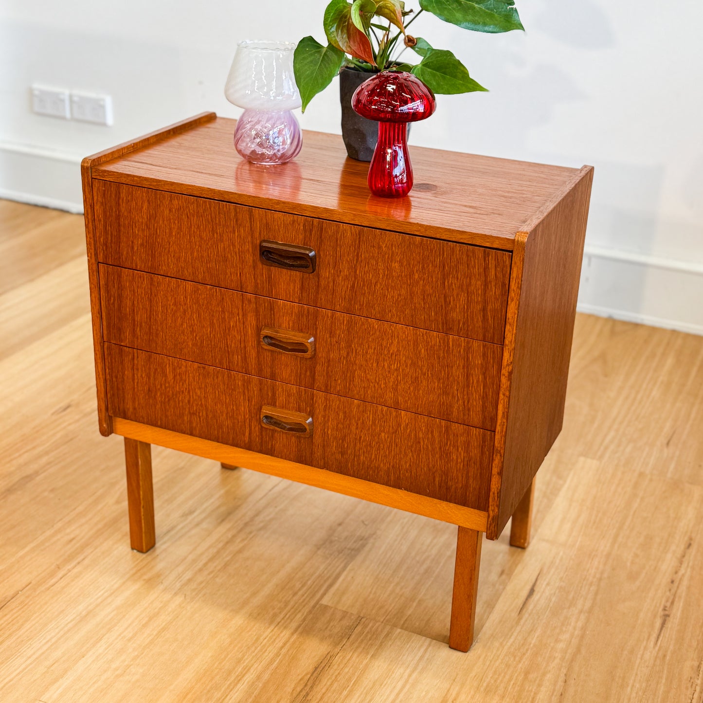 Mid century teak veneer bedside table