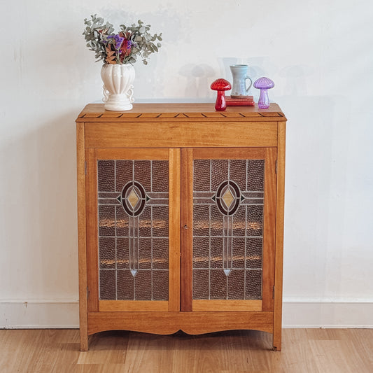Vintage Danish Oak leadlight cabinet