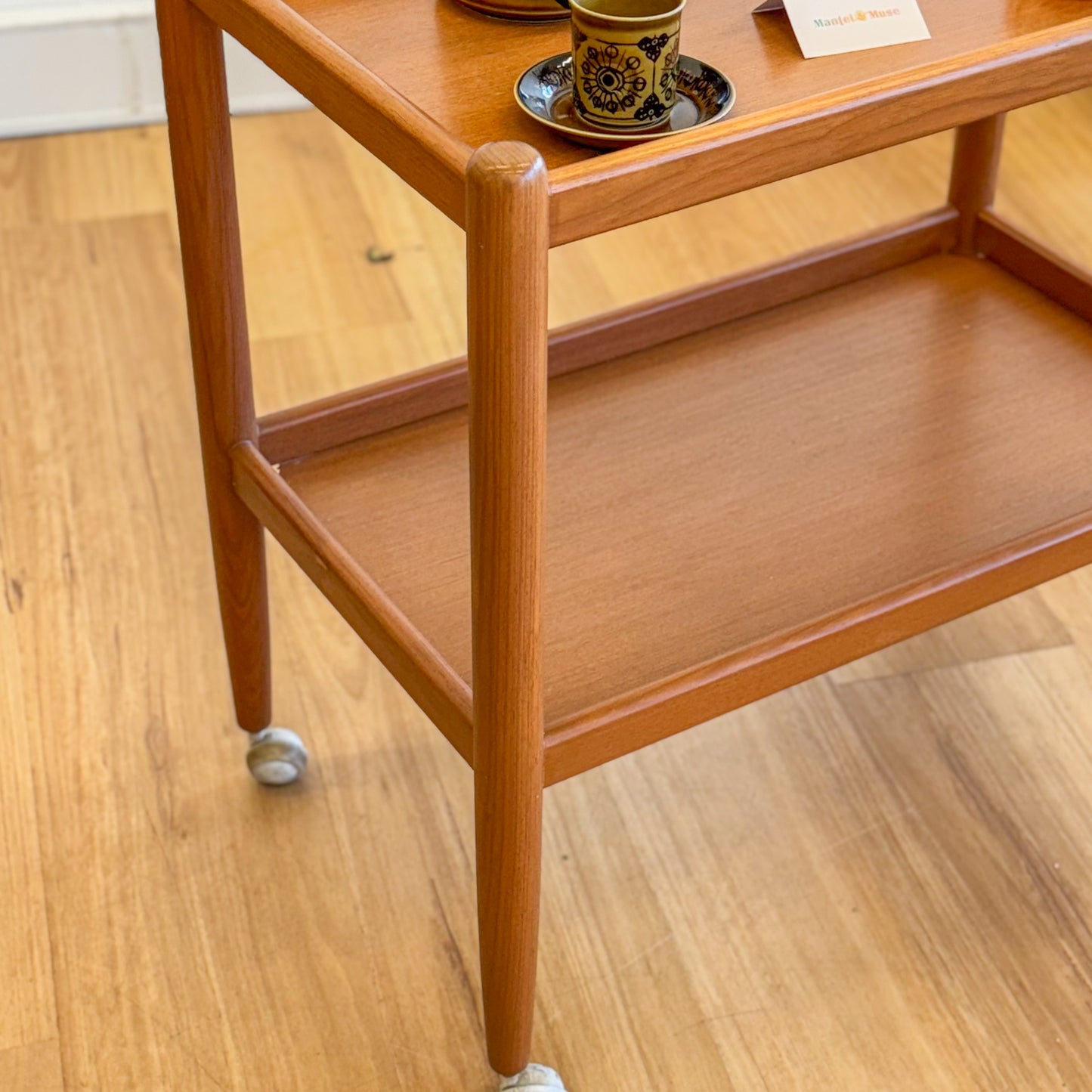 Vintage teak and veneer drinks trolley