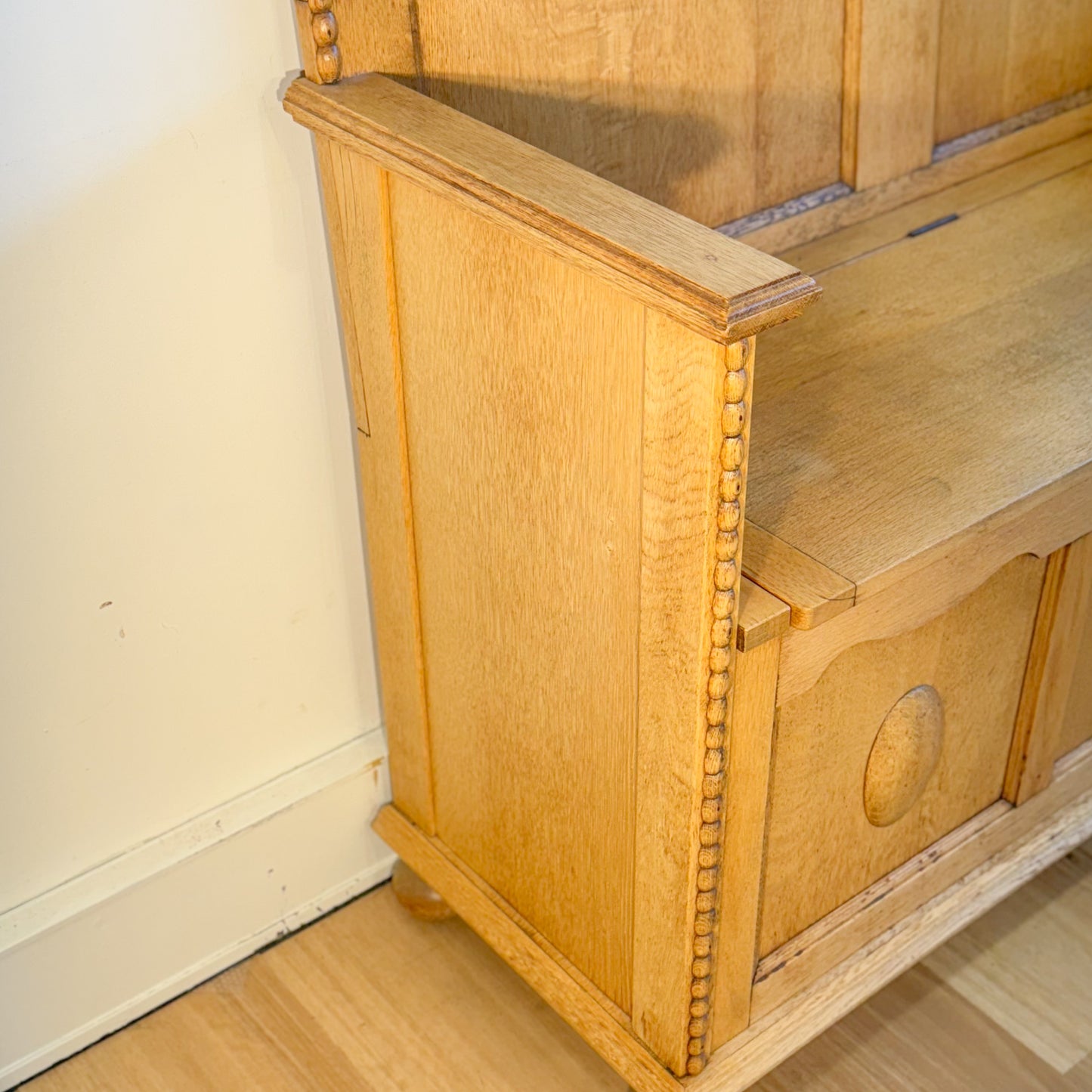 A near antique silky oak hall settee bench with storage