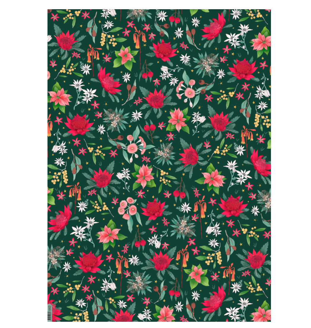 Flat Christmas Wrapping Paper - Festive Floral