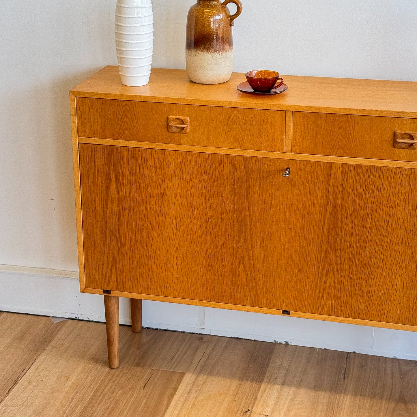Danish Oak drop down cabinet