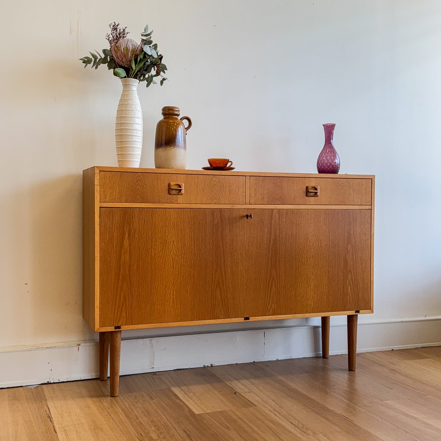 Danish Oak drop down cabinet