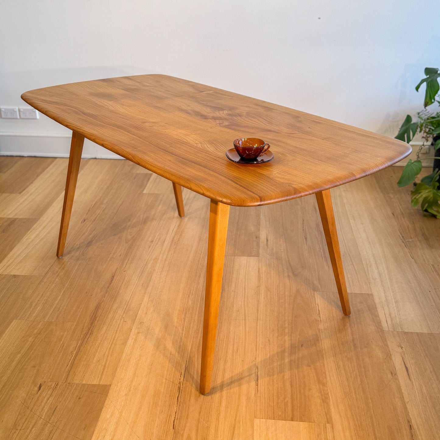 Circa 1960s Fully Restored English Elm Plank Top Dining Table by Ercol