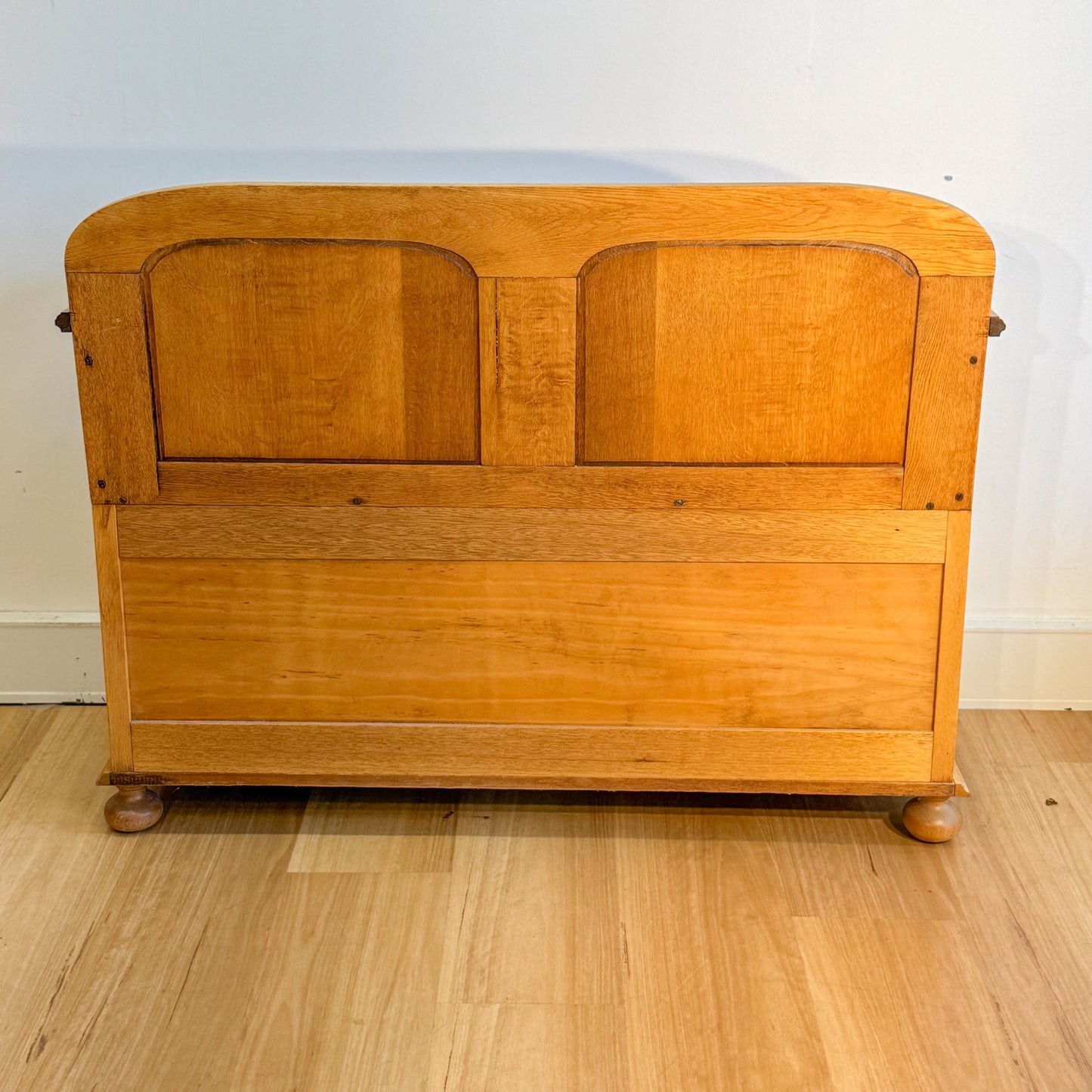 A near antique silky oak hall settee bench with storage