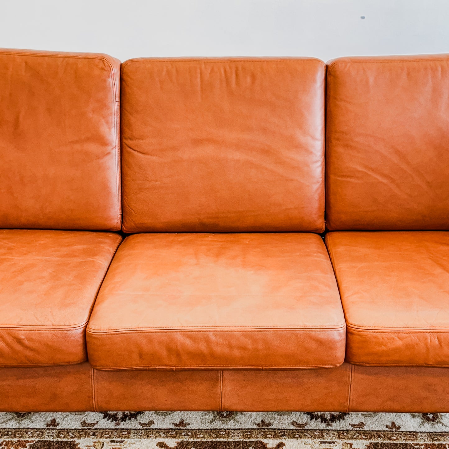 Mid Century Danish beech wood frame leather couch
