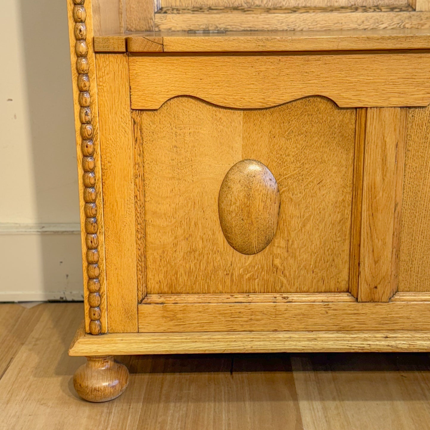 A near antique silky oak hall settee bench with storage