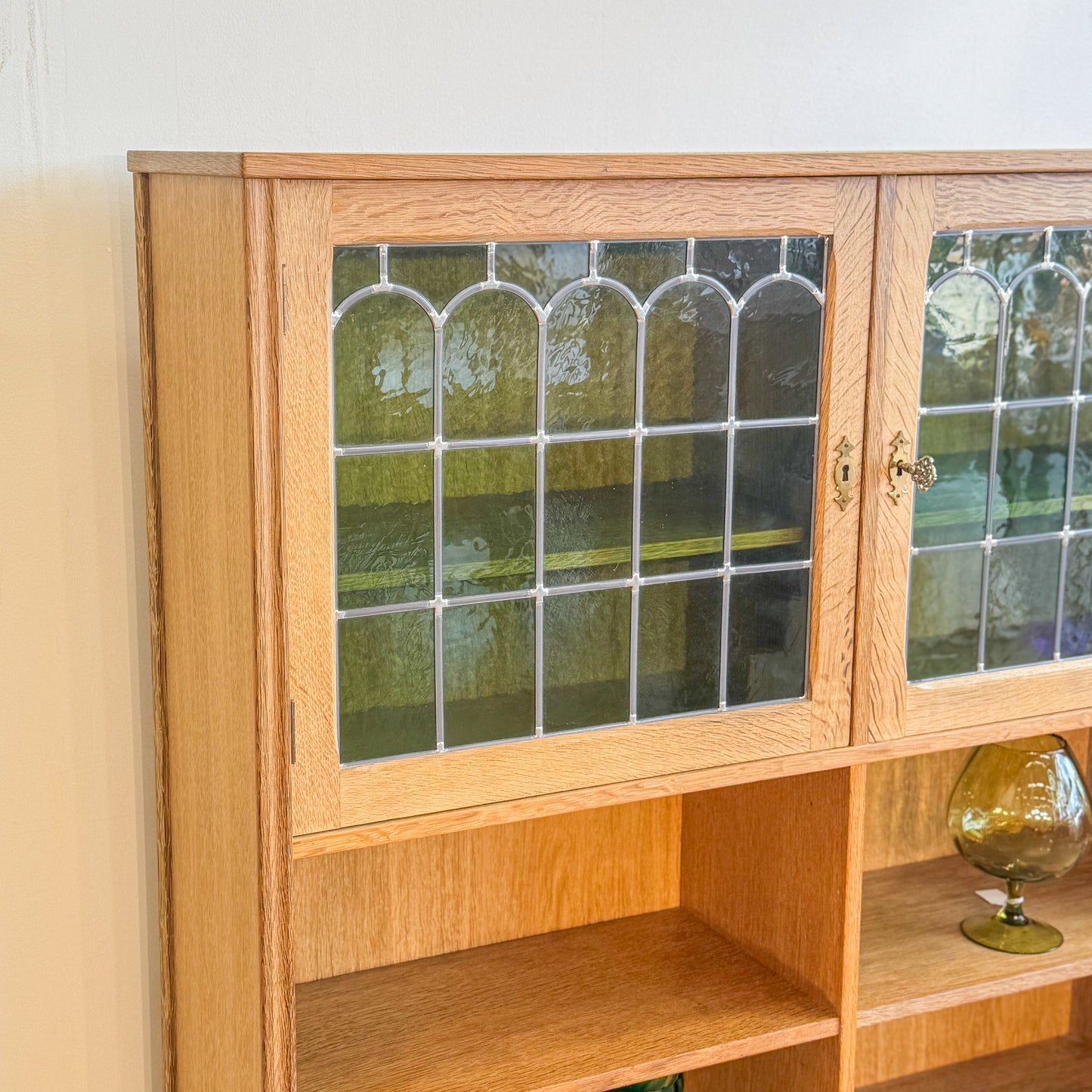 Danish Mid century Oak leadlight bookshelf