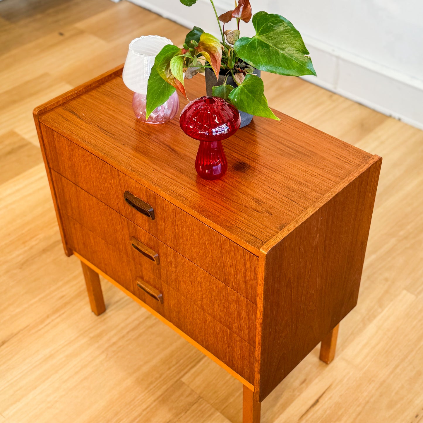 Mid century teak veneer bedside table