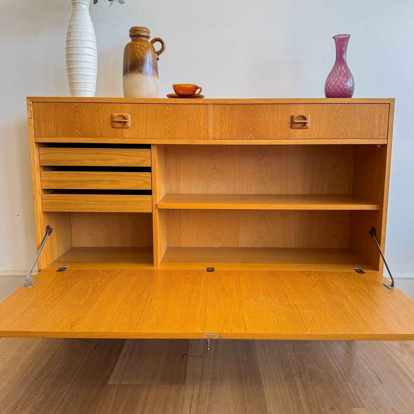 Danish Oak drop down cabinet