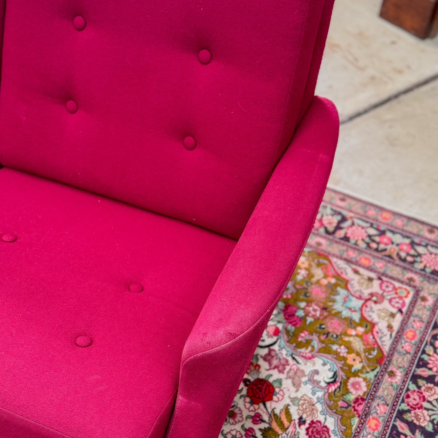1960s Parker two seater sofa on a sleigh base with exposed dowel detail