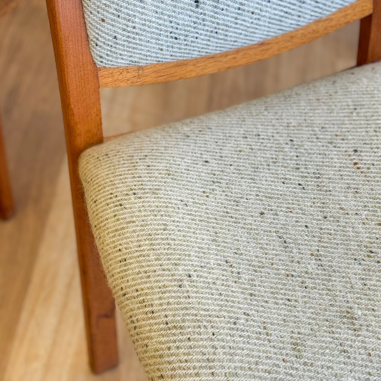 Set of six 1980s Parker solid oak dining chairs