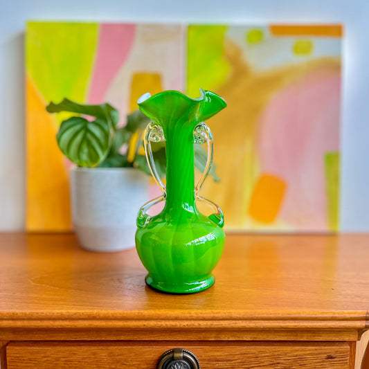 Atomic Sculpted Spiraled Green Art Glass Vase, c.1960